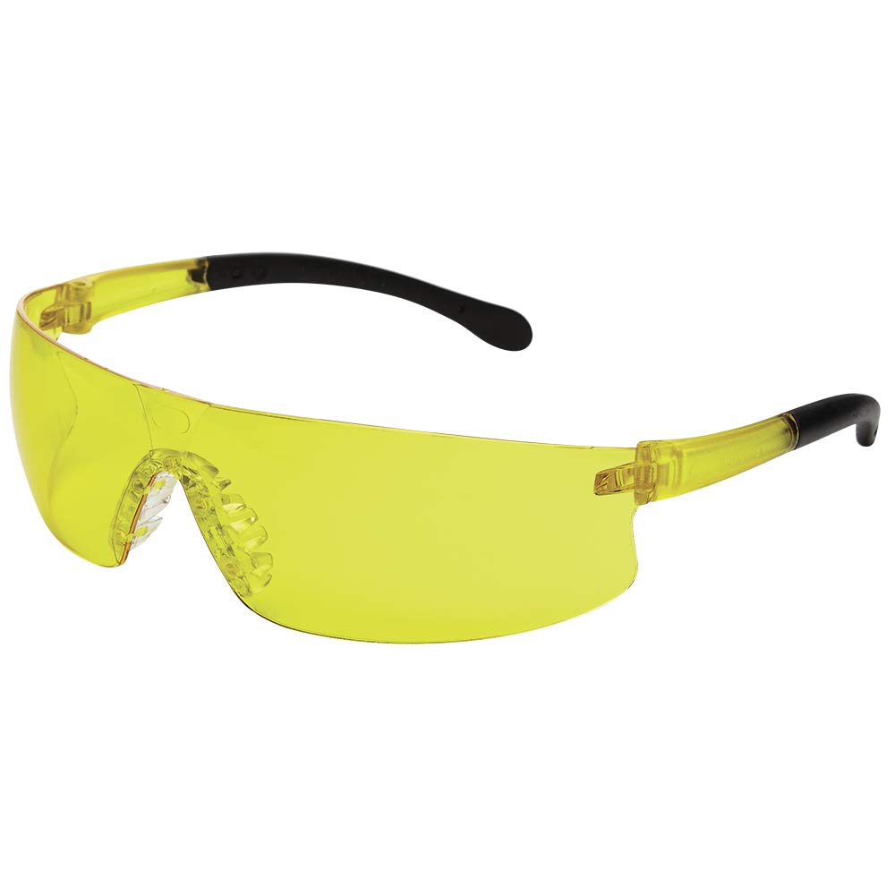 Sellstrom Lightweight, Comfortable Protective Eyewear Safety Glasses, Amber Lens, Soft Rubberized Temple, Soft Nose Piece (Qty 1), S73602