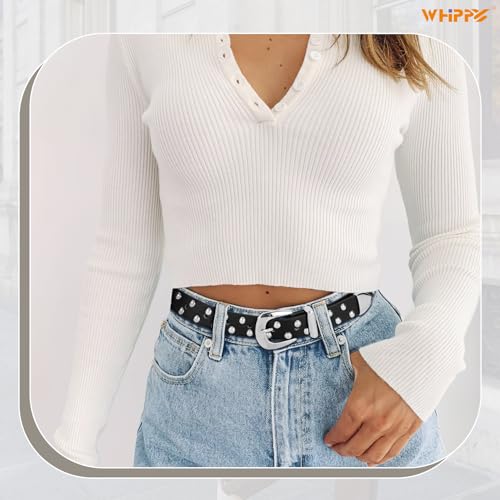 WHIPPY Women's Leather Belt Fashion Punk Studded Belt for Women for Jeans Pants Dresses2