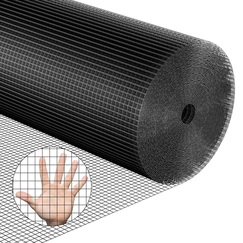 Black Hardware Cloth 48x100 1/2 Inch 16 Gauge Vinyl Coated Welded Wire Mesh Roll PVC Hardware Cloth Chicken Wire Fencing for Garden Fence and Home Improvement Project