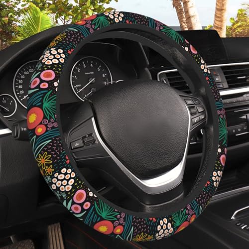 Summer Flower Meadow Steering Wheel Covers Universal 15 Inch Car Wheel Cover,Anti-Slip Breathable Car Accessories Protector Fit for Trucks,Sedans,SUVs,Vans