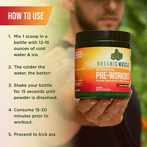 Organic Muscle Organic Pre Workout Powder For Men & Women - Vegan & Plant Based Superfood Energy Powder For Endurance, Strength, Stamina, & Focus - Passionfruit Guava, 160Mg Natural Caffeine, 20 Serv #TOP5