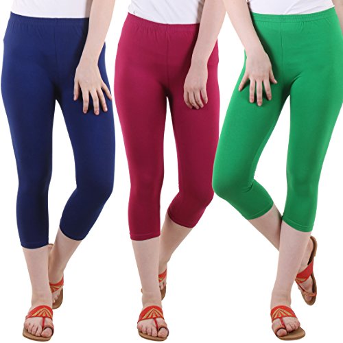 Image of DIAZ Women's Super Combed Cotton Elastane Stretch Slim Fit Printed Capri -Pack of 3