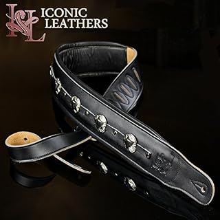 Iconic Leathers 3.25" Extra Wide Black Leather Conchos Dual Padded Guitar and Bass