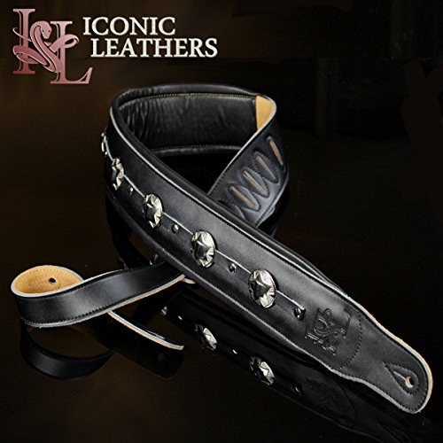 Iconic Leathers 3.25" Extra Wide Black Leather Conchos Dual Padded Guitar and Bass