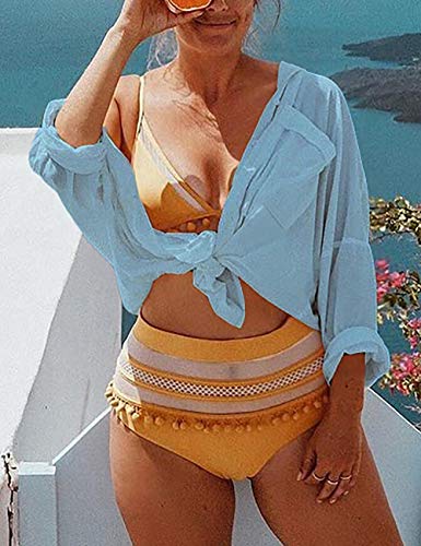 Image of Bsubseach Women Long Sleeve Beach Shirt Blouses Bathing Suit Cover Up Button Down Collar