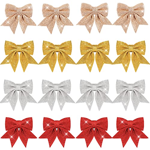 POPOYU 16 Stück Weihnachtsbaum Schleifen Weihnachtstag,Dekorative...