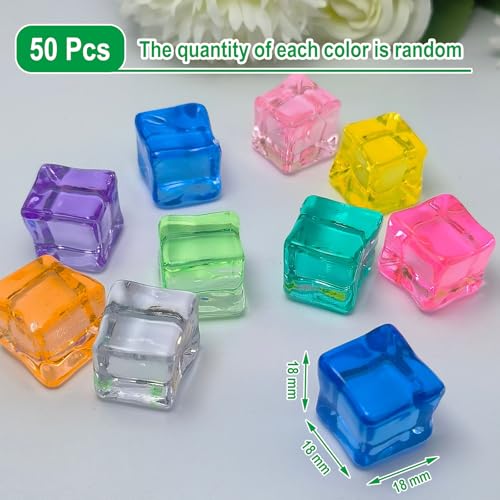 Dekorative Eiswürfel Wiederverwendbar, 50 Stück Mehrfarbig Acryl Eiswürfel Dekorative Kristalleisfelsen Plastikeiswürfel für Hochzeiten Vasenfüller Tafelaufsätze Fotorequisiten Küchendekoration Bar