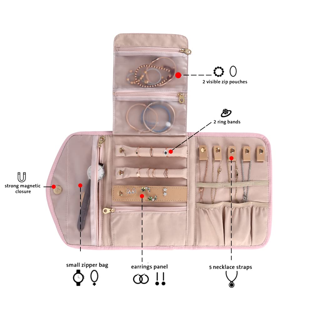 Organisateur De Bijoux Pliable De Voyage - Pochette Compacte Avec Zip, Idéale Pour Ranger Bagues, Colliers Et Bracelets - 11