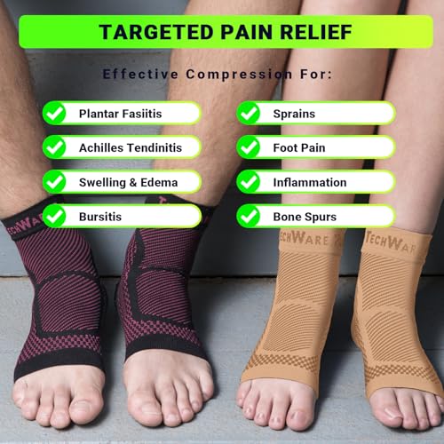 Image of TechWare Pro Ankle Brace Compression Sleeve - Plantar Fasciitis Sock. Relieves Achilles Tendonitis. Foot Arch Support Reduces Joint Pain, Swelling & Heel Spur Pain. Injury Recovery Braces for Sports