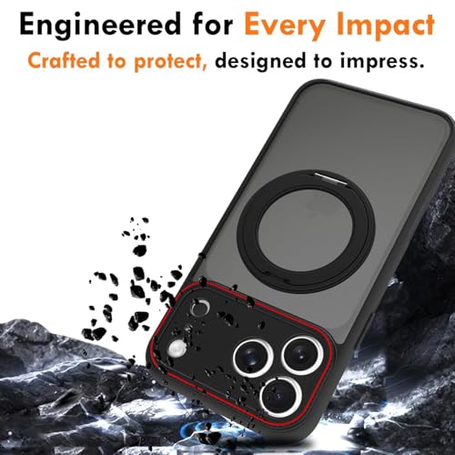 Image of RIGGEAR Shockproof Tough Hybrid Armor 360 Rotating Magnetic Ring Stand Back Cover Case Compatible with MagSafe Accessories for iPhone 17 Pro (Smoke Black Matte PC and Black TPU Bumper)