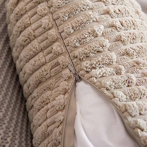 Tennove Cushion Covers 45x45cm Soft Corduroy Square Cushions Pillow Covers Set of 2 Boho Striped Decorative Throw Pillow Cases for Farmhouse Home Sofa Decor Light Grey - Image 4