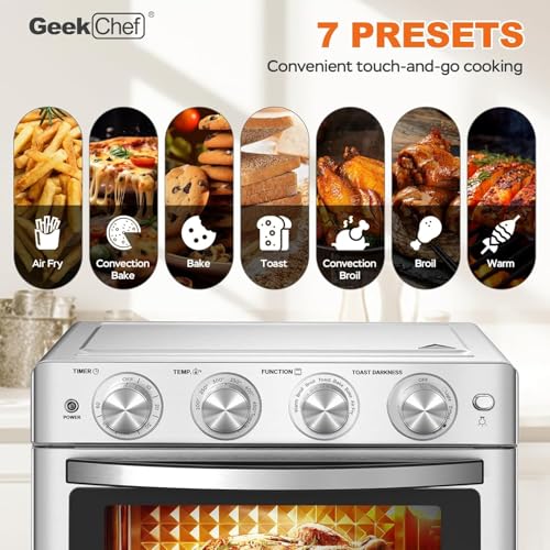 Image of Geek Chef 26 QT Air Fryer Oven, Big Air Fryer, Toast Oven with Bake, Roast, Pizza, Easy to Use & Clean, Stainless Steel