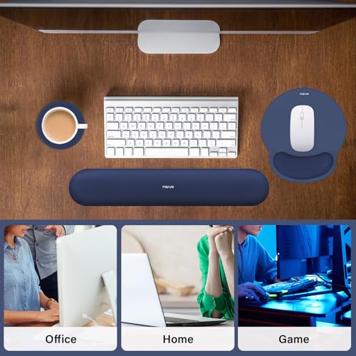 Image of MOSISO Wrist Rest Support for Mouse Pad&Keyboard Set, Circle Curved Ergonomic Mousepad&Coaster Non-Slip Base Home /Office Pain Relief&Easy Typing Pad with Soft Cloth&Raised Memory Foam, Navy Blue