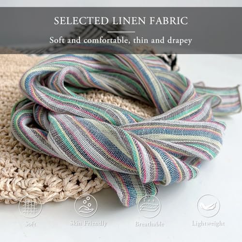 Skinny Scarf Linen Scarves Colorful Stripe Pattern Narrow Long Neckerchief Neck Scarf Hair Band Handle Wrap Ribbon3