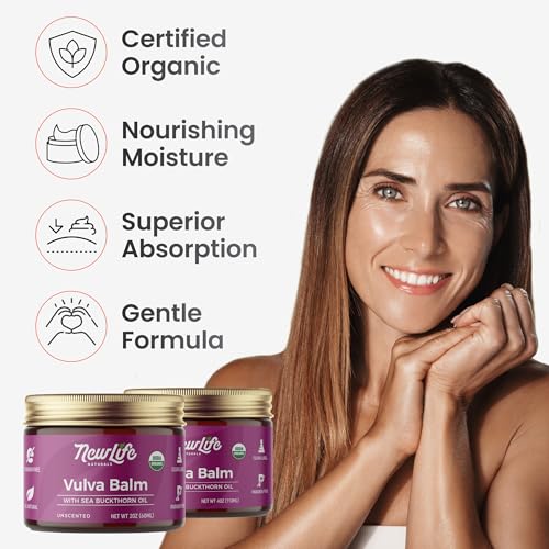 Image of NewLife Naturals Certified Organic Vulva Balm w /Sea Buckthorn- All Natural Vaginal Moisturizer for Dryness | All Natural Intimate Feminine Care - 2oz USA