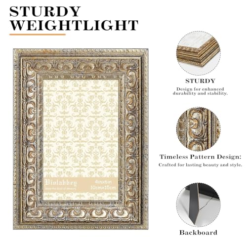 Image of VIOLABBEY 4x6 Picture Frame Gold, Vintage Photo Frame | Small Antique Ornate Frame, Wall or Tabletop Display, Classic Design for Home Office Decor, Fits 4x6 Pictures