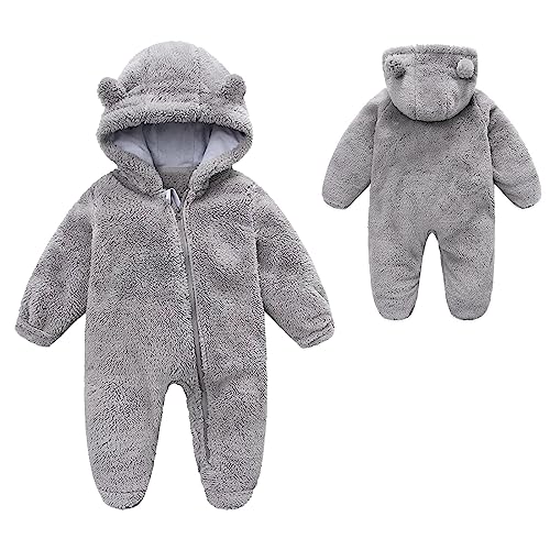 Image of YMYDYFC Baby Fleece Hooded Romper Winter Outwear Jumpsuit Snowsuit Bear Ear Outfits for Boys Girls