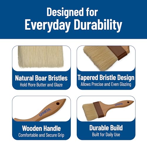 Image of SPARTA Kitchen Basting Brush - 4037500 Basting Brush for Cooking Flat Boar Bristle Brush, Hardwood Handle for Kitchens, Restaurants, Catering, High Heat Food Prep, 3in, Pack of 12