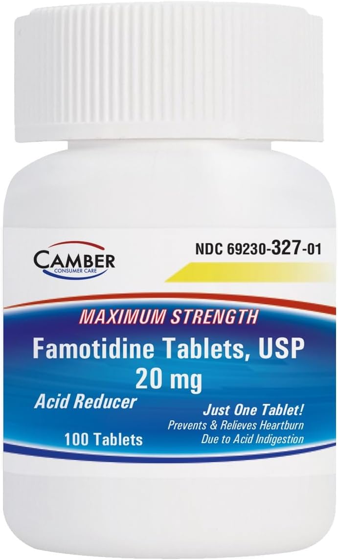Camber Famotidine Tablets 20 mg Maximum Strength Acid Reducer for Heartburn Relief 100ct