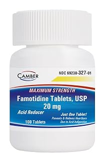 Camber Famotidine Tablets 20 mg Maximum Strength Acid Reducer for Heartburn Relief 100ct - Amazon product rated Grade A