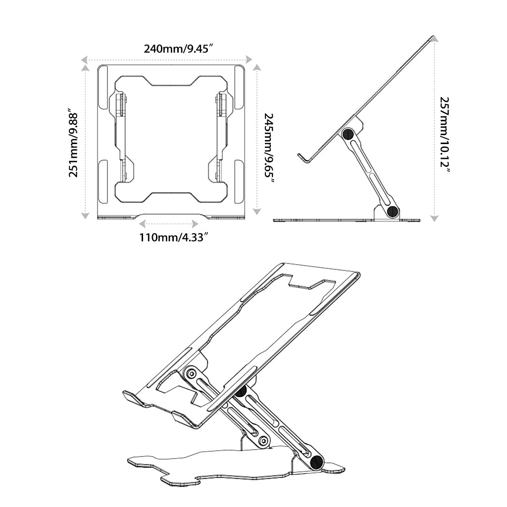 Supporto per laptop in alluminio, supporto ergonomico regolabile per computer portatile inferiore a 17 pollici, altezza regolabile per computer portatile ergonomico