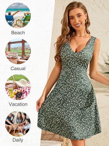 Image of HUHOT Womens Sleeveless V Neck Dress with Pocket Summer Beach Midi Flared Tank Dress