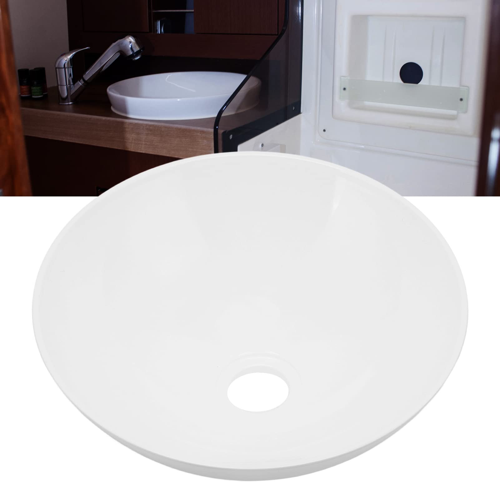 Lavabo de Recipiente Redondo, KIMISS 327.6x129.1mm Lavabo de Baño Lavabo Moderno de Acrílico Lavabo de Lavabo para Caravanas Campistas Yates Baño