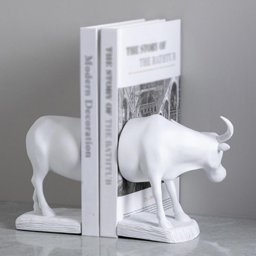 Bookend Support Home Decorative Resin Bookshelf, Bookend Supports, Desktop Animal Bookends Bookends(White)