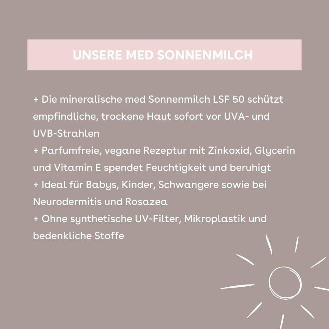 boep med Sonnenmilch | Mineralische Sonnencreme mit Zinkoxid–Filter | LSF 50 | für sehr empfindliche Haut und Neurodermitis | leichte Rezeptur | parfümfrei (100ml)