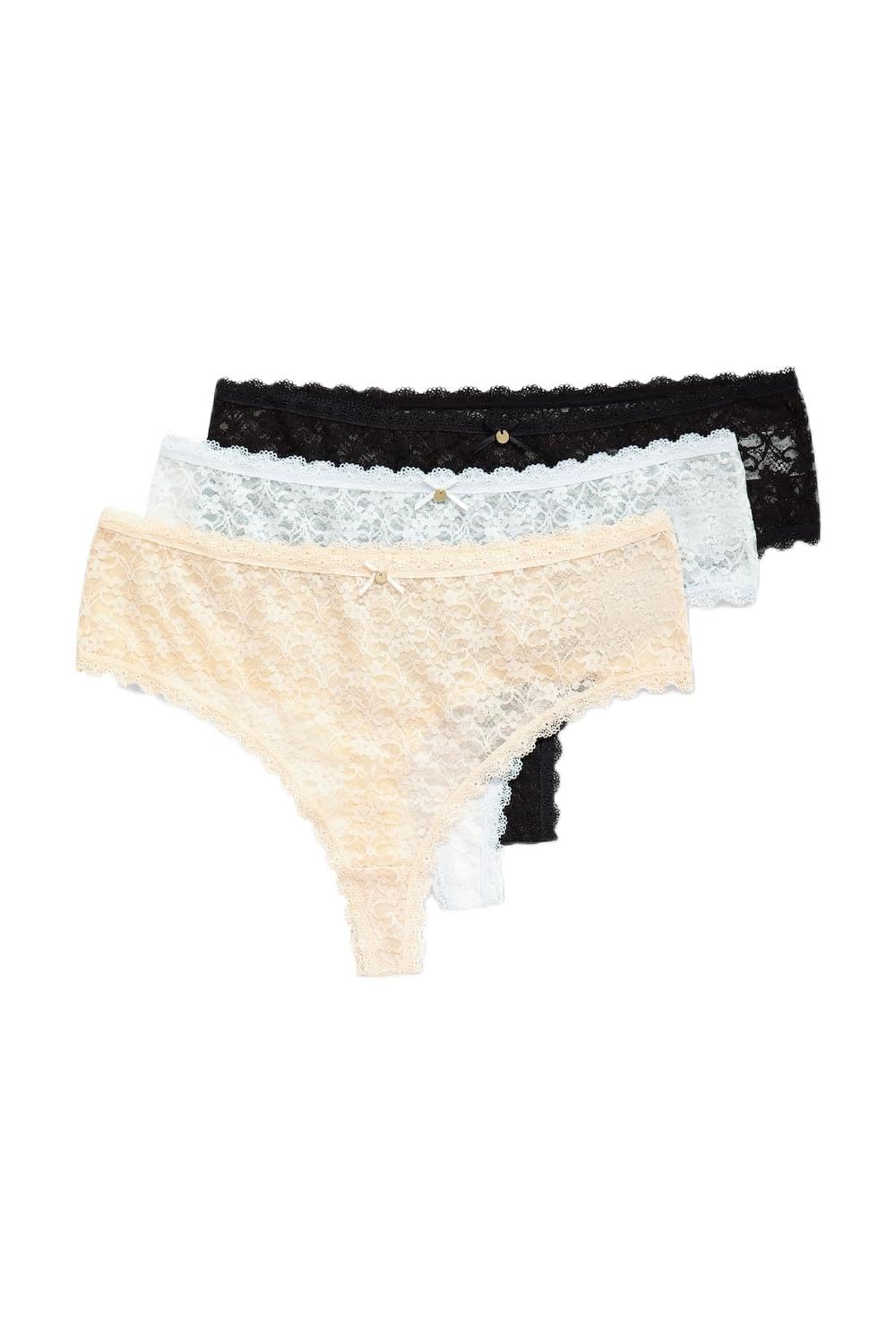 Ulla Popken Ladies Plus Size Plus Size TruYou Thongs 3 Pack Clear Lace