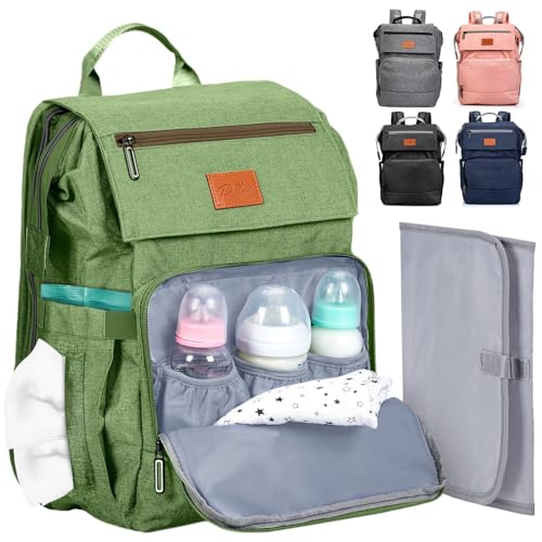 Image of PILLANI Baby Diaper Bag Backpack - Baby Bag for Boys & Girls, Diaper Backpack - Large Travel Diaper Bags w/Changing Pad - Baby Registry Search & Shower Gifts, Newborn Essentials & Items for Mom,Green