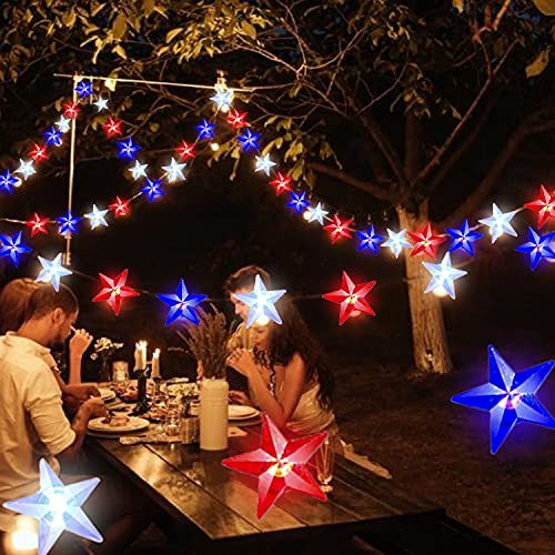 Jreamtd 2 Pack Red White Blue Star Lights, 4Th Of July Decor String Lights American Flag Star Lights Indoor Outdoor Independence Day Memorial Day Patriotic Party Decorations, Total 20Ft 80Led (White) #TOP5
