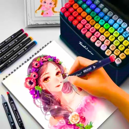 Kit Maleta Conjunto Canetinhas Coloridas Ponta Dupla Hidrográfica Canetas Marcador Permanente Estojo
