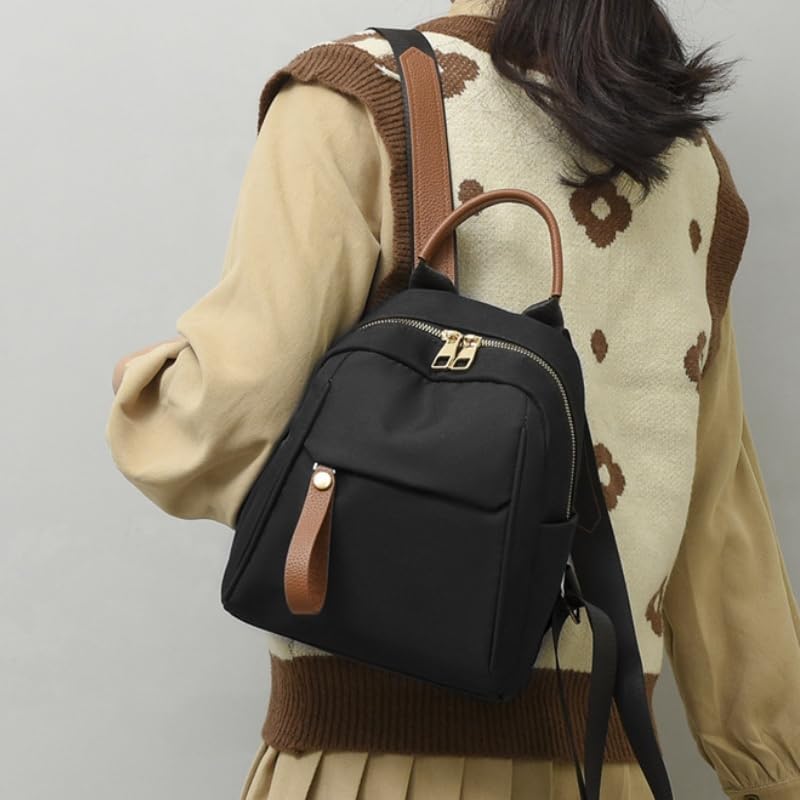 FUNSEED Mini Backpack for Women, Casual Lightweight Oxford Cloth Shoulder Bag for Daily Use (Black)