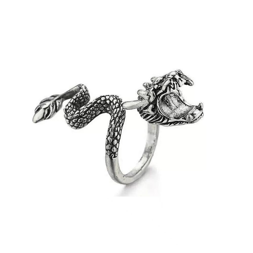 Vintage Gothic Dragon Statement Ring for Women Men Unisex Adjustable Expandable Halloween Cocktail Party Open Wrap Rings Retro Punk Jewelry for Biker Rapper