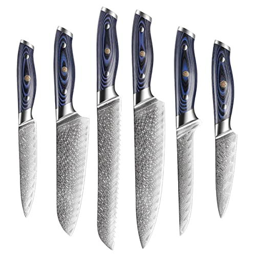 Set Cuchillos Cocina 6 Piezas Acero Inox Damascus