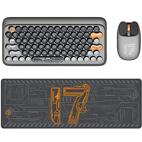 Teclado mecánico y Alfombrilla de ratón y ratón, Teclas Redondas compactas de 87 Teclas, Teclado de Dientes inalámbrico para Mac, Windows, PC, computadora portátil, máquina de Escribir