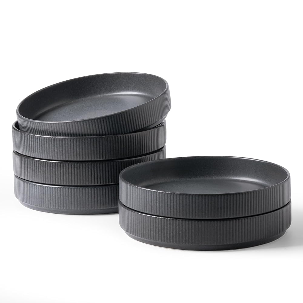 Richmount Star Stoneware Pasta Bowls Set of 6, Salad/Cereal/Soup Bowl 8.25in/21cm, Reactive Glaze Bowl for All Pasta Dishes, Microwave and Dishwasher Safe, Serving Bowls Set of 6, Matte DarkCharcoal