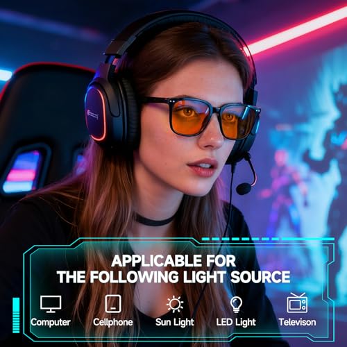 Image of Blue Light Blocking Glasses for Gaming & Computer, Anti Eyestrain Orange Tinted Lens Blue Blockers for Men & Women, Lightweight TR90 Large Frame, Relieve Fatigue & Dry Eyes