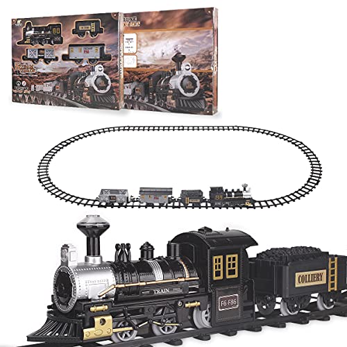 LEYI Classic Train Set Toys with Sound and Light Round Tracks Railway for Under Christmas Tree Battery Operated Train Toys Christmas Birthday Gifts for Boys and Girls 4 Cars 10 Tracks