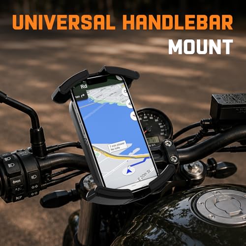 Image of Amkette iGrip Secure X2 Bike Phone Holder for Bikes & Scooters | Handelbar Mount Mobile Holder with One-Press Lock | Anti-Slip Silicone Grip | Fits 4.7 inch-7.0 inch Smartphones | Black