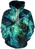 Ocean Plus Hombre Galaxia Sudadera con Capucha Digital de Manga Larga Cárdigan Deportivo con Capucha Tamaño Grande (S (Pecho: 108-128CM), Galaxia Verde Brillante)