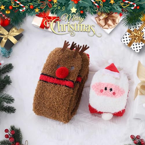 Image of Campsis Thigh High Socks Fuzzy Over the Knee Socks Long Leg Warm Fluffy Christmas Slipper Socks for Women