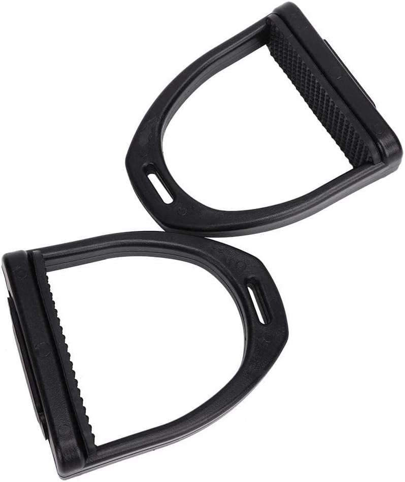 2PCS High Strength Stirrups, Black Engineering Plastics Stirrups with Non Slip Rubber Pad Horse Riding Tool Accessories