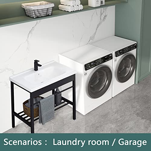 Freestanding Bathroom Console Sink, Bathroom Vanity With Sink, 28.3" × 19" × 32.3" Ceramic Console Sink Set With Bracket, Utility Sink For Laundry Room, Washing Room, Garage, Basement, Outdoor, Indoor #TOP1