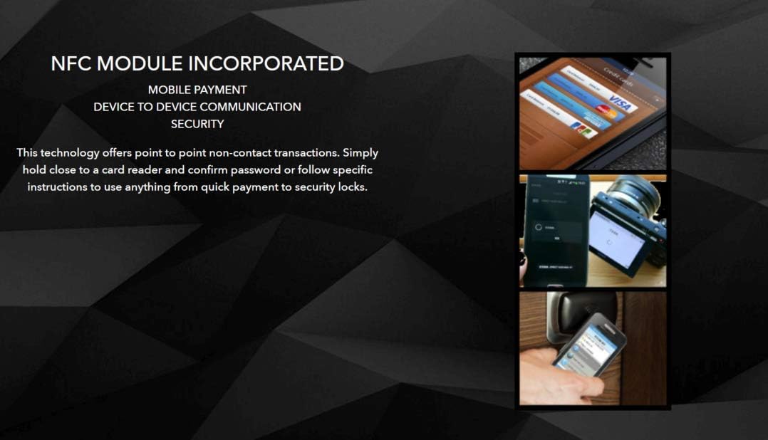 Diagram showing NFC module incorporated with examples of mobile payment and device communication