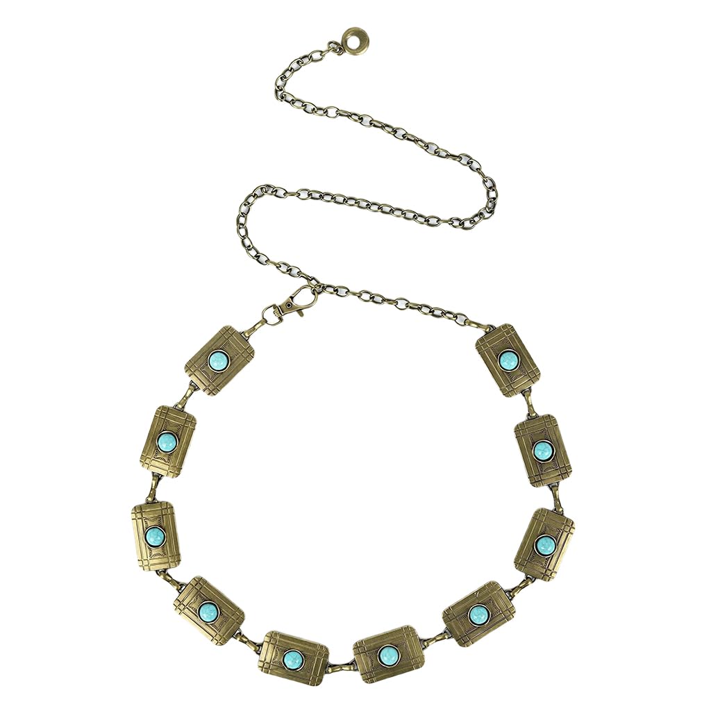 Women Concho Chain Belt Metal Link Western Cowgirl Turquoise Chain Belt for Dress-MetallicGold-image-36