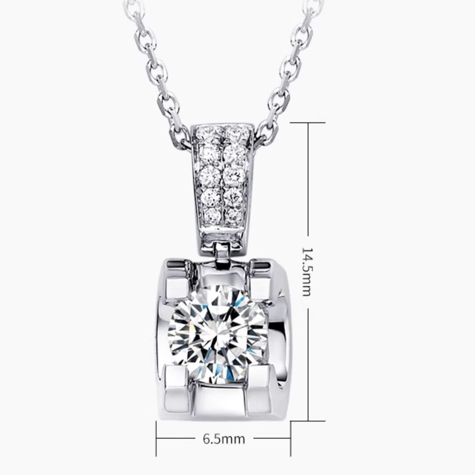 KnSam Joyas de oro real de 9 K/14 K/18 K, collar de mujer de oro blanco, cadena de diamante creada en laboratorio, colgante clásico de corte redondo, blanco, cadena para mujer Au 750/585/375