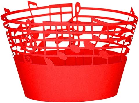 50pcs Cupcake Wrapper Latticework Musical Note Cupcake Wraps Liner Baking Cup Muffin Case Trays for Wedding Birthday Party Decoration GEiNNOVA Red