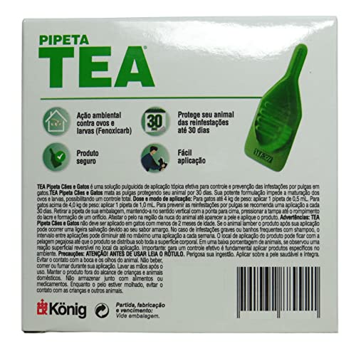 Pipeta Tea 1,0 ml Antiparasitário Contra Pulgas para Gatos de 4,1 até 8 Kg Kit C/ 3 unid. - König